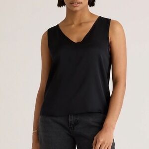 Quince Washable Stretch Silk Tank Top Black V-Neck Sleeveless Blouse Large
